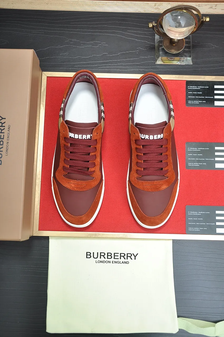 Men's shoes💰480💶[Burberry] (cowhide lining) classic low-top sneakers｜Imported cowhide with classic plaid fabric｜Cow leather lining｜Original outsole｜Fine workmanship and comfortable to wear Size: 38-44 (customized at 45)